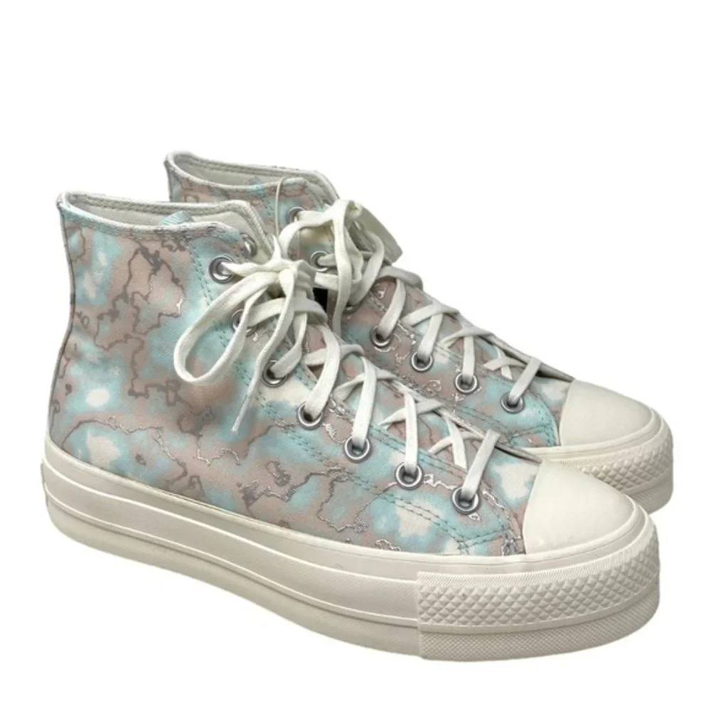 Converse CTAS Lift Shoes High Top Silver Blue Canvas Women Size Sneakers A02033C - Picture 2 of 9